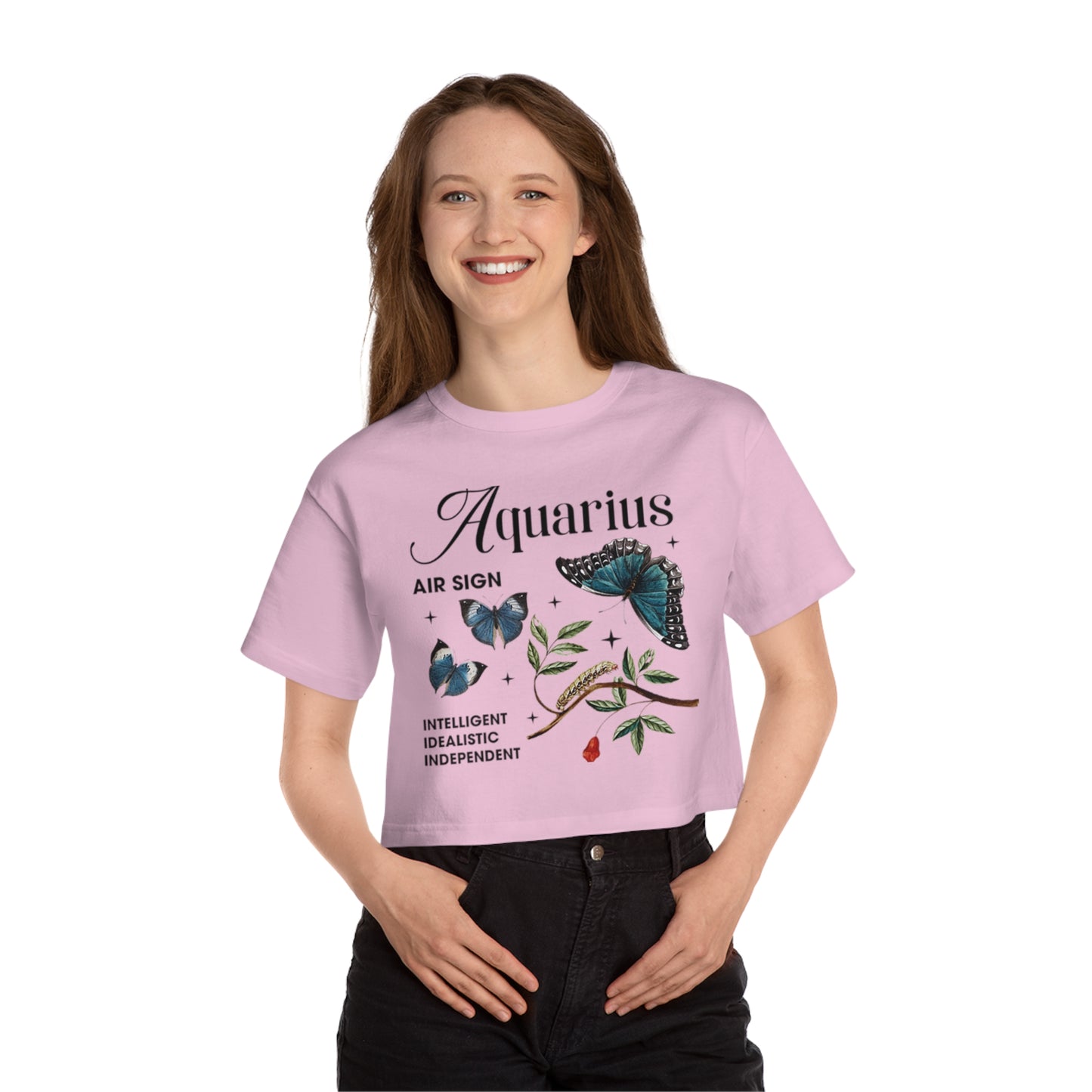 Cropped T-Shirt - Aquarius Astrology Design for Champion Women's Heritage