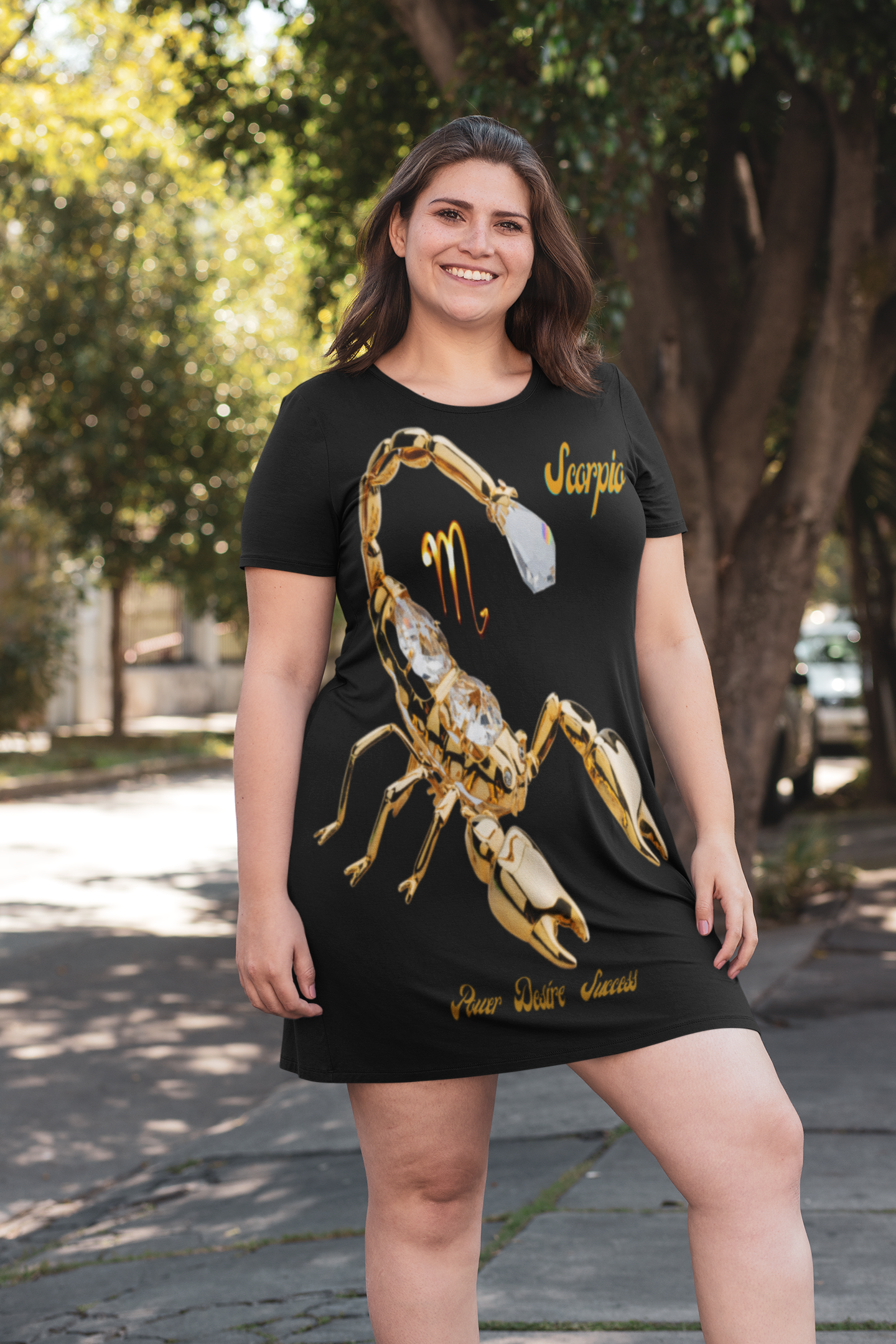 All Over Print T-Shirt Dress_Scorpio Power/Black