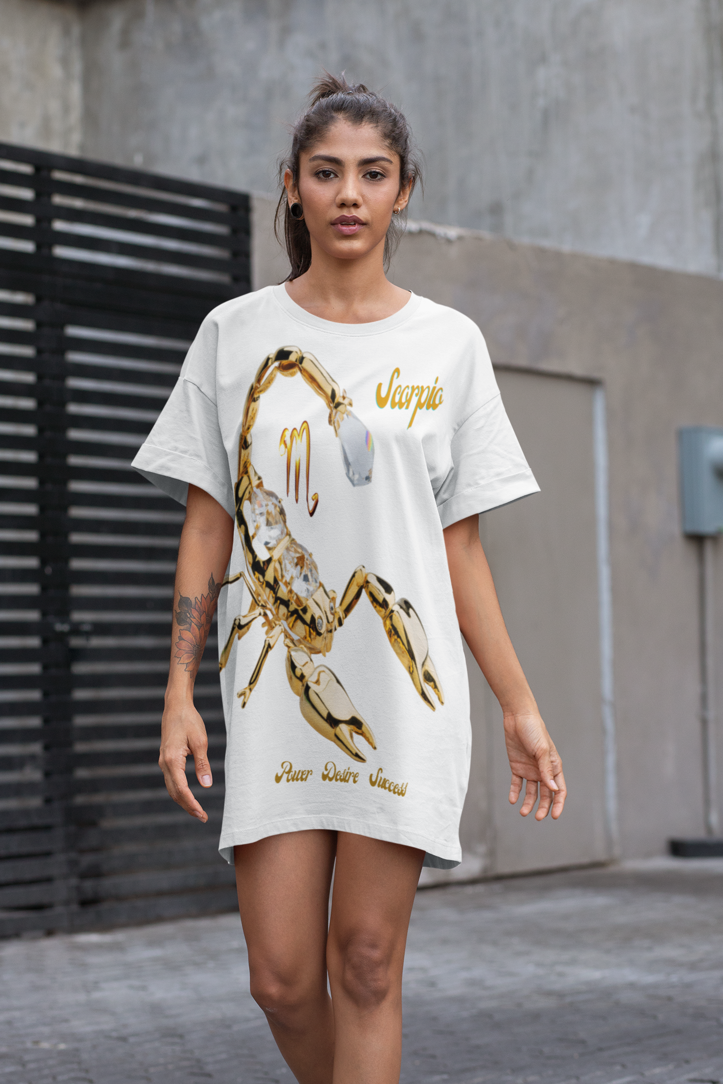 All Over Print T-Shirt Dress___Scorpio Power/White