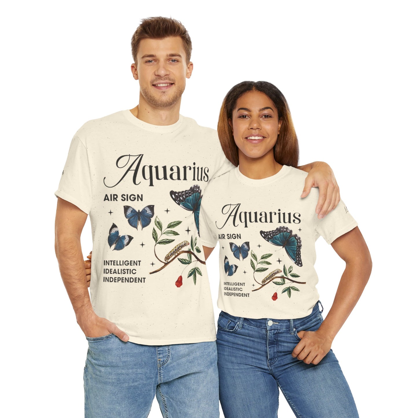 Aquarius Unisex Tee - Sustainable Dual Print Heavy Cotton Shirt for Adults