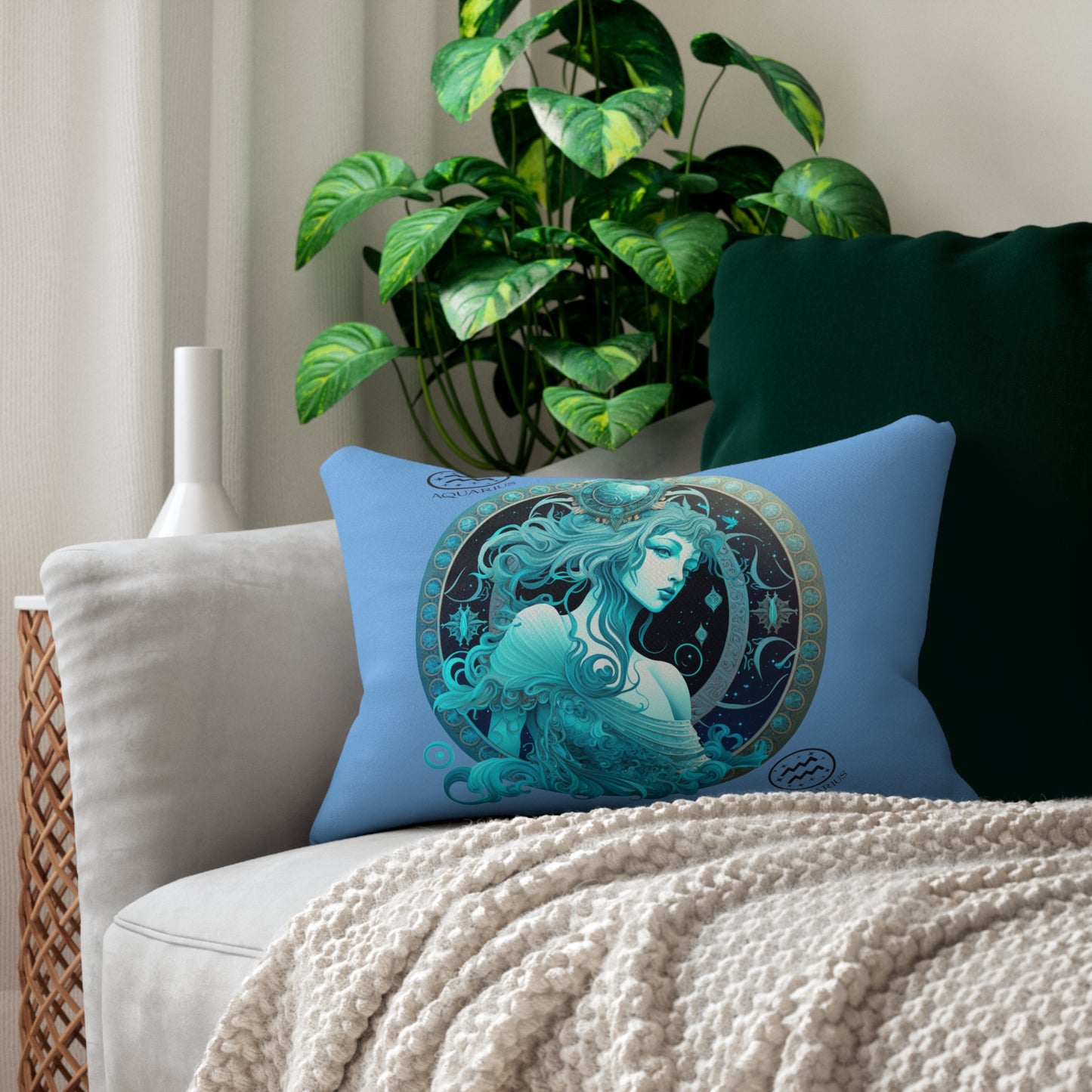 Modern Spun Polyester Lumbar Pillow/Aquarius