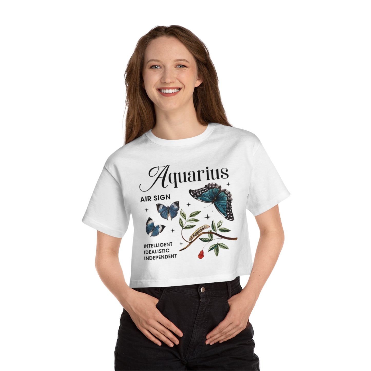 Cropped T-Shirt - Aquarius Astrology Design for Champion Ladies Heritage