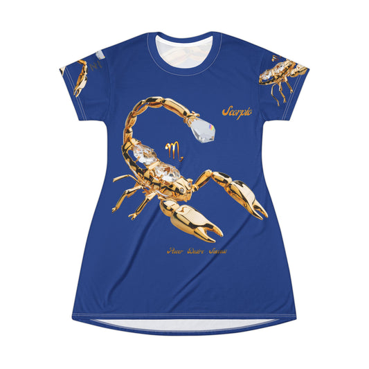 Scorpio Power All Over Print T-Shirt Dress - Dark Blue