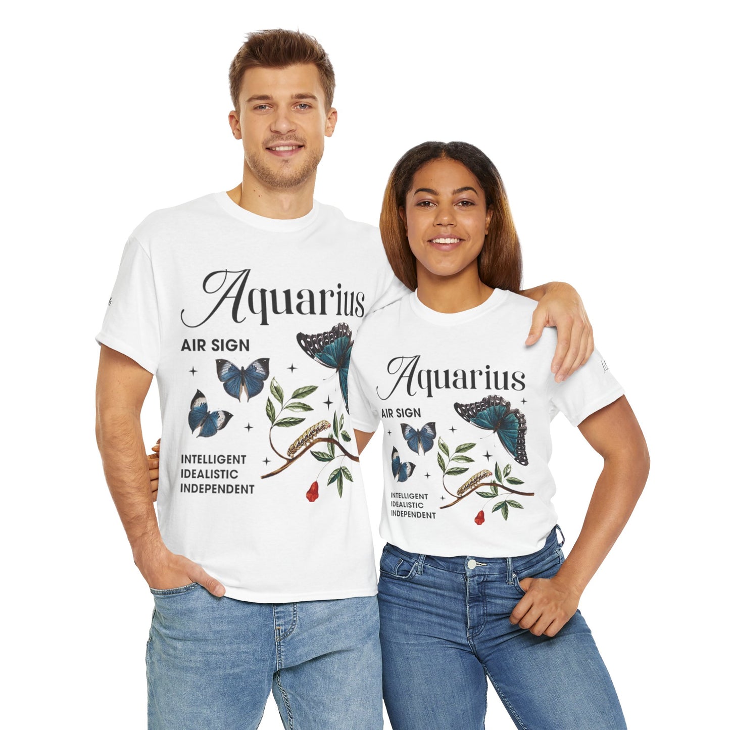 Aquarius Unisex Tee - Sustainable Dual Print Heavy Cotton Shirt for Adults
