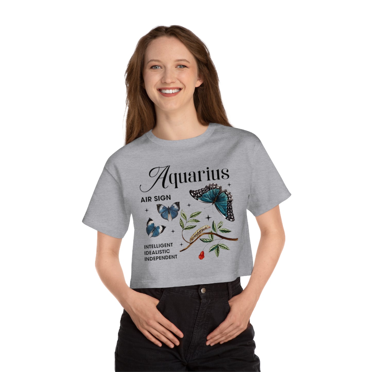 Cropped T-Shirt - Aquarius Astrology Design for Champion Ladies Heritage