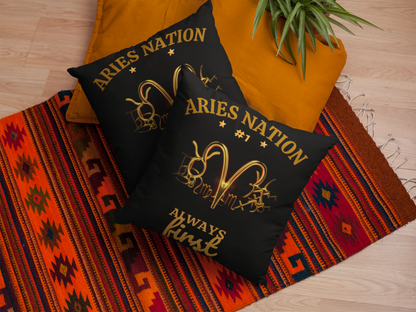 Black Accent/ Spun Polyester Square Pillow__Aries Nation