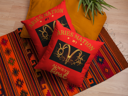 Red Accent/Spun Polyester Square Pillow__Aries Nation