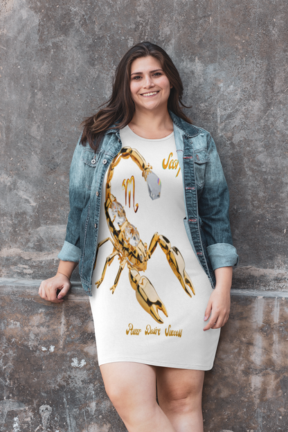 All Over Print T-Shirt Dress___Scorpio Power/White